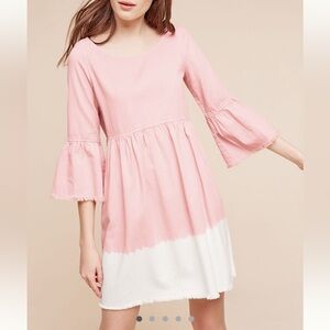 Anthropologie Pink and White Bell Sleeve Dress